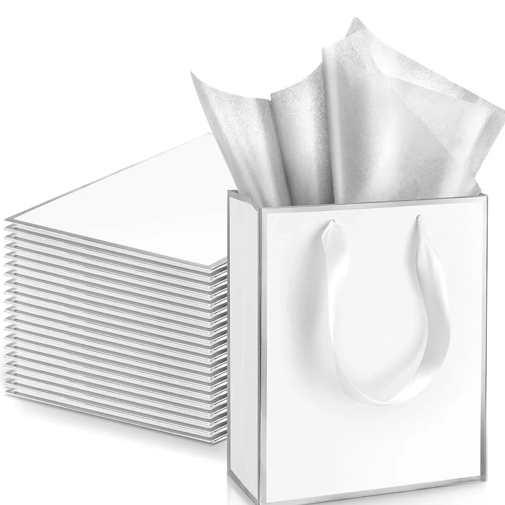 5 Pack Metallic Paper Gift Bags with Handle and Tissue 9 x 7 x 3.1